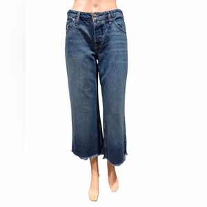 Free People We The Free Wide Leg Loose Fit Raw Hem Jeans